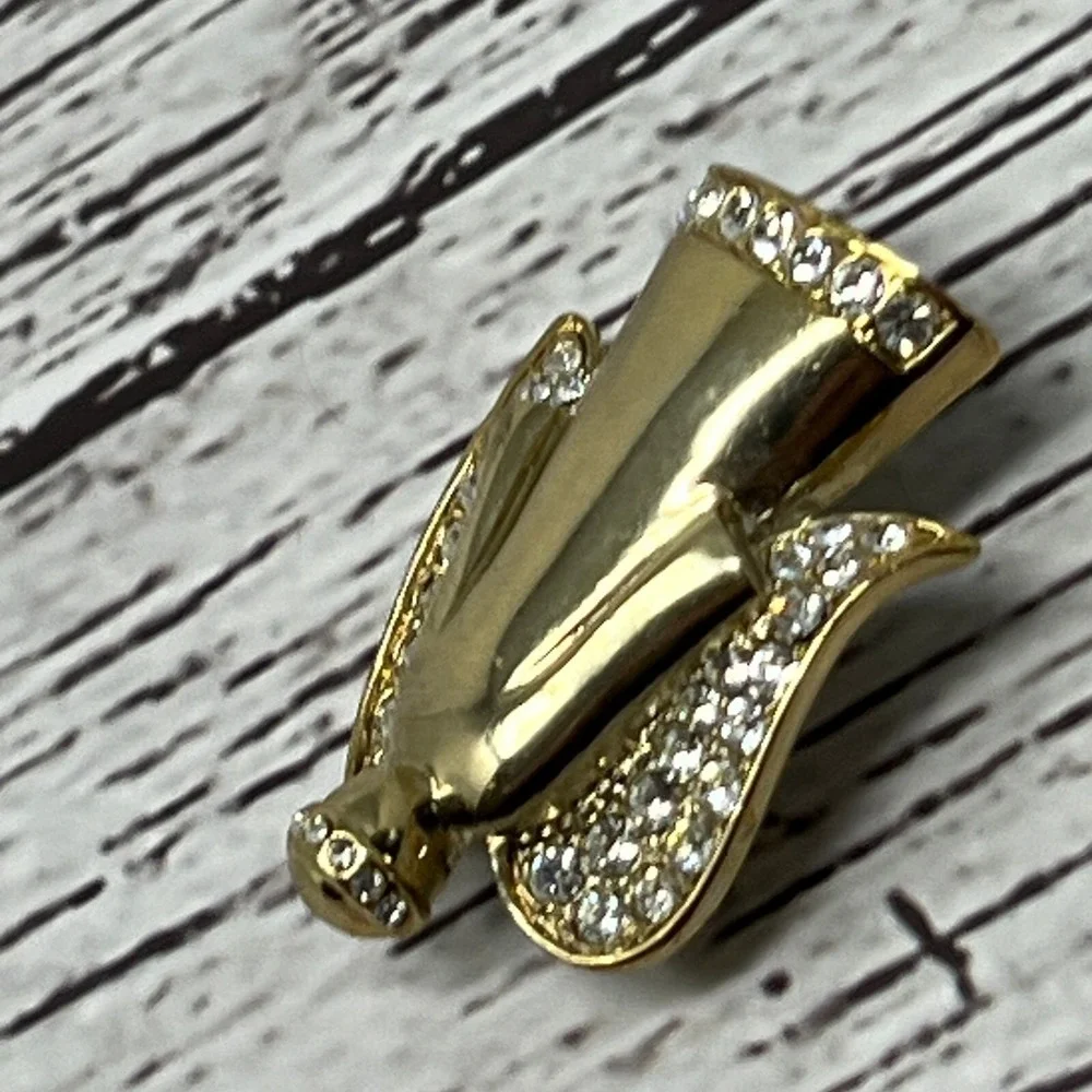 Vintage Monet‎ Angel Brooch Gold Tone Crystal Accent Pin